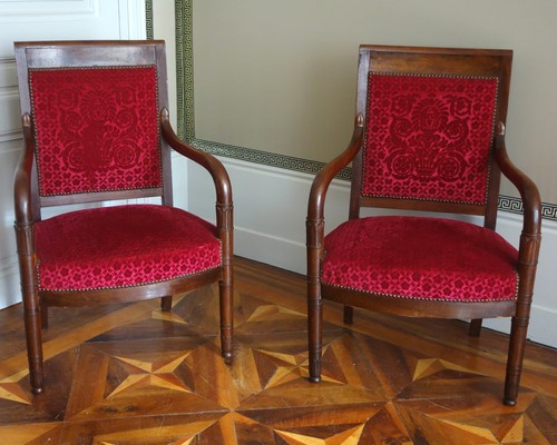 Paire fauteuils acajou - fauteuils, en