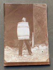 ANTIQUE WINE PHOTO barrel humor man moustache humor