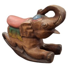 Éléphant à Bascule Bois Sculpté 50cm / VINTAGE / Déco Bohème Chic Folk Art