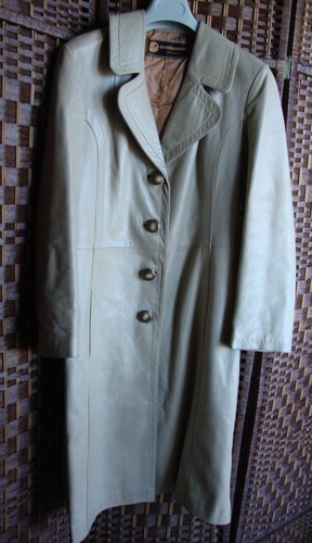 Manteau cuir long beige - manteau, t