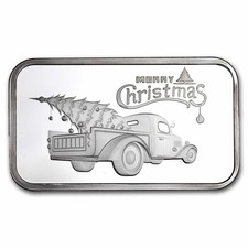 1 oz Silver Bar - Vintage Truck w/ Christmas Tree