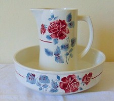 NECESSARY TOILET JUG BASIN FAIENCE DIGOIN SARREGUEMINES ROSE DECOR JUNE