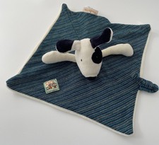 5766🌟DOUDOU  Chien plat Mouchoir Grande Famille MOULIN ROTY Bleu Rayé Crème