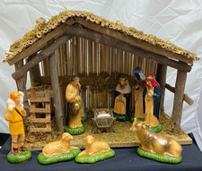 SEARS CHristmas Creche Stable 11 PC Nativity Set W/ Box Vintage 1970's Taiwan