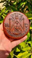 Wood pressed wood decor Maconnique companion compass columns swan cross 19th