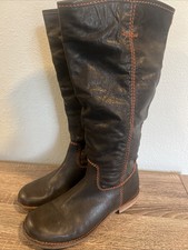 Kickers Rootine Brown Leather W/ Orange Tall Knee Boots Women's Size 39 US 9