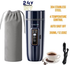 Portable 24V Car Electric Kettle Boiler 12oz Stainless Steel Heating Travel Cup