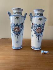 SAINT CLEMENT 2 vases early 19th century hand painted 2 handles to restore