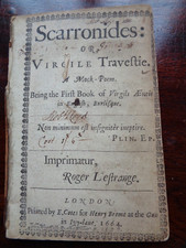 1664 SCARRONIDES OR VIRGILE TRAVESTIE MOCK POEM 1ST BOOK OF AENEID by COTTON ^
