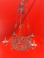 Large Antique Wrought Iron Pendant Chandelier 6 Castle Lamps 