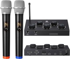 （K203）Portable Karaoke Microphone Mixer System Set, with Dual UHF Wireless……