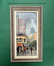 Max Moreau (1902) Paris Street with Advertisements Oil on Canvas COA