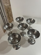 6 Coupes Coupelles à glace sur pied Inox Vintage Bordure Fleur Festonné Déco
