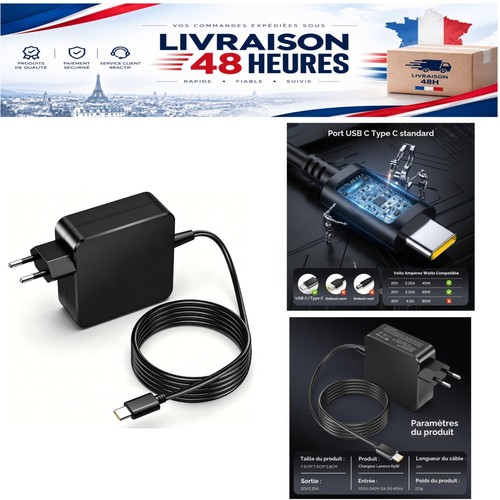 Chargeur usb 65w portable - usb-c,