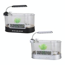 Aquarium de bureau 1,8 L DEL avec mini flux d'eau pour poissons et tortues...