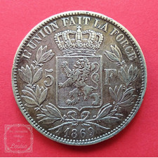 Pièce argent 5 Francs 1869 - Belgique - Léopold II
