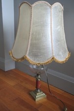 Ancienne lampe à pétrole XIXème électrifiée bronze onyx -  abat-jour en peau