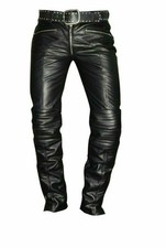 Pantalon en cuir noir pour hommes - Pantalon en jean motard en cuir...