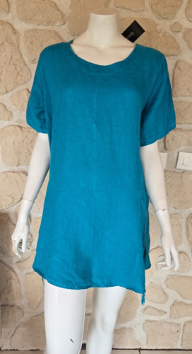 Tunique turquoise lin avec - tunique,