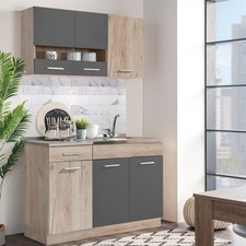 Cuisine Équipée en Bois Gris Kitchenette Bloc Intégrée sans Électro Homestyle4u