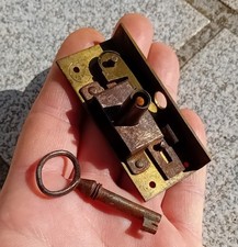 OLD LOCK WITH KEY iron and brass PARIS for furniture No. 1
