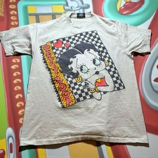 Vintage 1993 Betty Boop Checkered Flag  T-Shirt Green Men’s XL W/ Bleach Spots