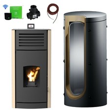 A + Robin Wood Enya Aqua Poêle à Pellets Beige Chaudière 12 Kw Complet + Wifi