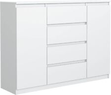 Commode Blanche Mat avec 4 tiroirs et 2 Portes 140 cm  Chambre Adulte