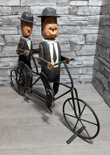 Vtg Large 22.5"x17" Laurel & Hardy Wood Figurine On Metal Bicycle Statue Decor