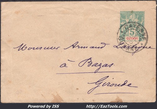 Guyane entier postal vert - 5c,
