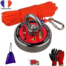 Aimant Néodyme Puissant Force de Traction 150Kg/320kg avec Corde de 20M Robuste,