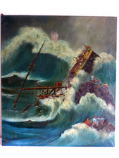 Marine Painting Sea Oceen Boat Sailboat 3 Mats Shipwreck Storm Wave