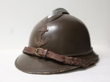Ancien Casque militaire adrian officier infanterie coloniale liège toile cirée