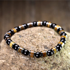 Bracelet de perles Obsidienne, oeil de Tigre et Hématite, Sur mesure Homme Femme