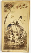 Bois Gravé Deux Dames Avec