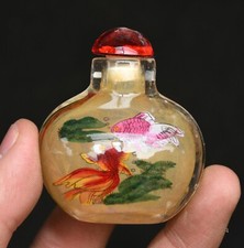 2.4"Chine antique marqueur émaillé poisson doré peinture snus pot de tabac nasal