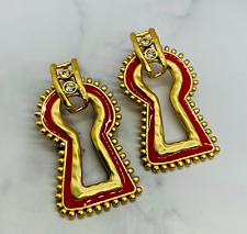 Auth SCHIAPARELLI Key Hole Rhinestone Earrings - Pre owned / LM5100
