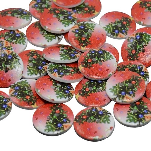 Boutons bois rouge - 10, motif