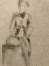 Very beautiful charcoal drawing 1980 nude body erotic woman art to identify nude