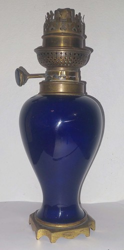 Lampe petrole faience bleu - faience,