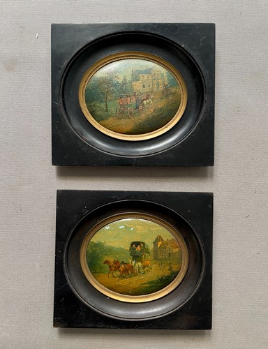 Calèches paire peintures - paire, de