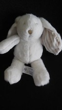 doudou peluche lapin blanc oreilles et nez beige J-LINE 26cm