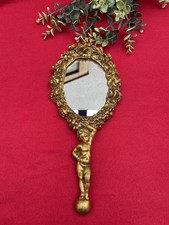 Vintage Gold Hand Face Mirror - Baroque Style - Angelot Decor 1950s - 70s