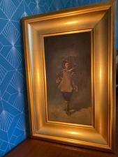 Oil on panel, early 19th century, signed R. Guiraud. 30x15cm.