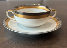 Vintage Fitz & Floyd Platine D'Or Flat Cream Soup & Saucer 1981
