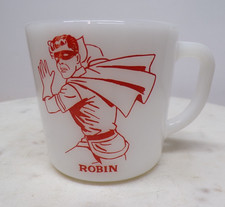 1966 Westfield Robin Print Milk Glass Red Mug Coffee Batman-Robin TV Show