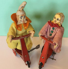 ANTIQUE MECHANICAL TOY AUTOMATON SFA FRANCE "Colombine and Pierrot on Patinette"