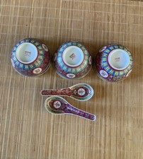 3 Bols et 2 cuillères Chinoises Mun Shou ou Wan Shou Wu Jiang