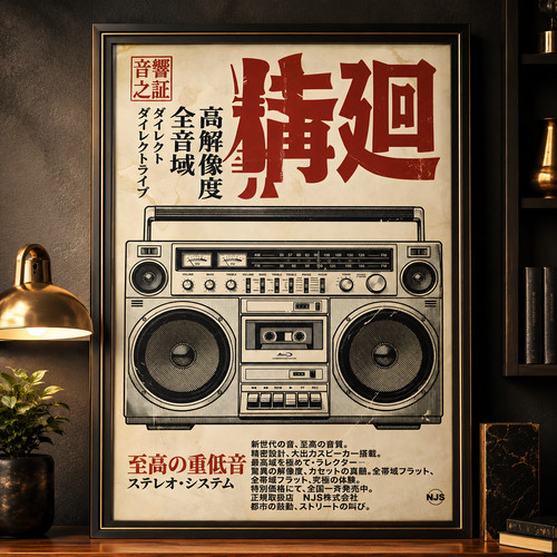 Japanese retro boombox poster - japanese,