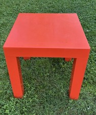 Parsons Plastic Table Kartell Style Red Orange Square Vintage Mid Century 16”